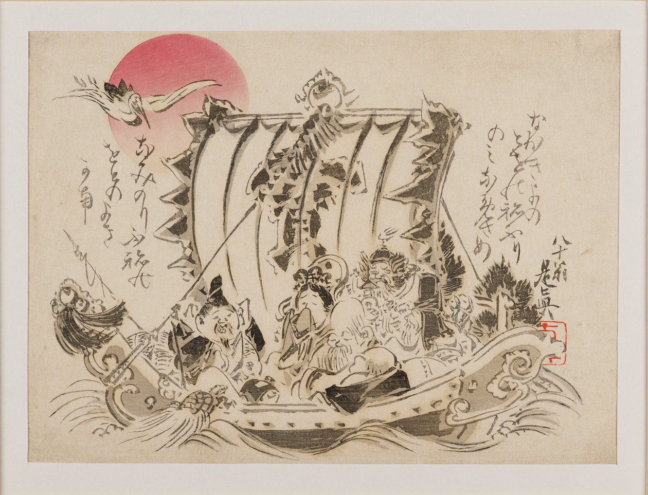 The seven gods of good fortune on a takarabune, or treasure ship by Shibata Zeshin