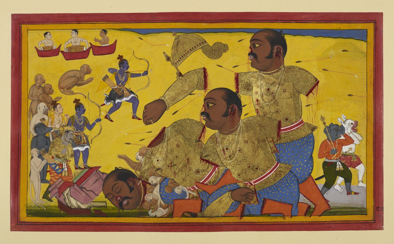 Kumbhakarna Is Slain by Rama; Allies Rejoice While Vibhishana Mourns by S?hibdin S?hibdin