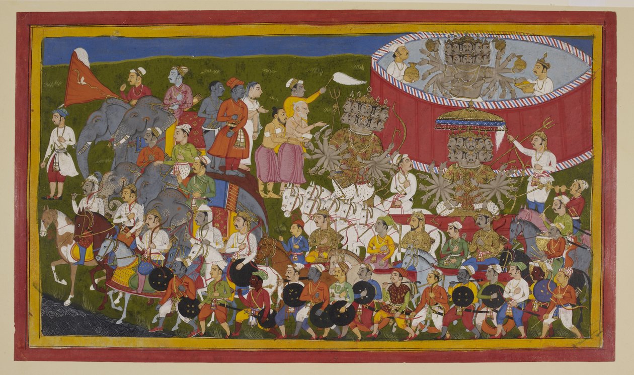 Ravana Readies for Battle in Golden Armour, Saluted by Attendants by S?hibdin S?hibdin