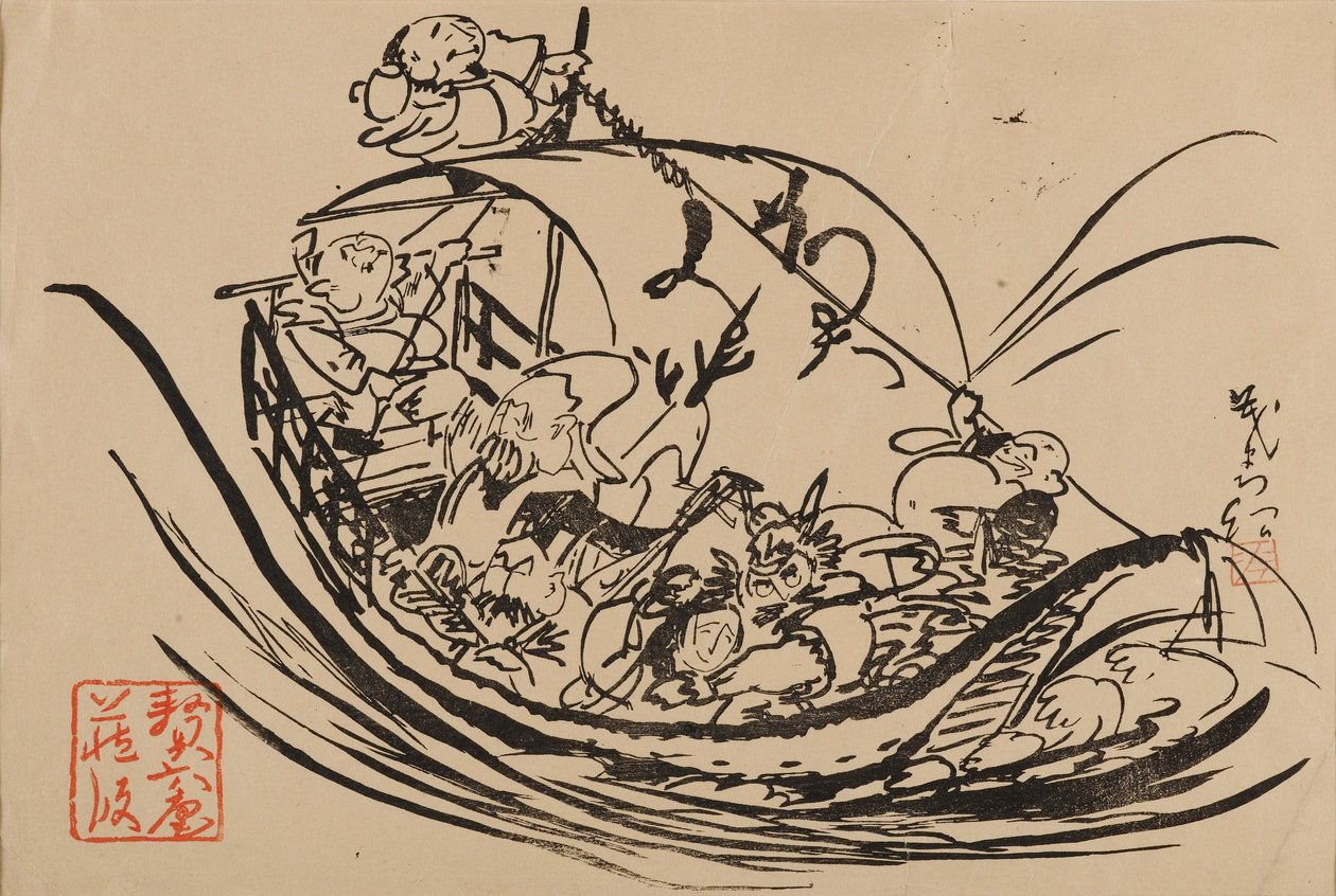 Woodblock Print - Takarabune, c19th century by Shigematsu Enrosai