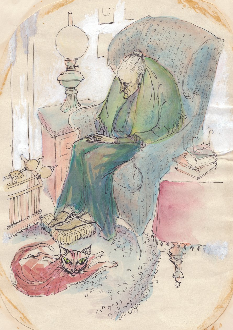 Old woman and cat, 1951 by Shirley Markham