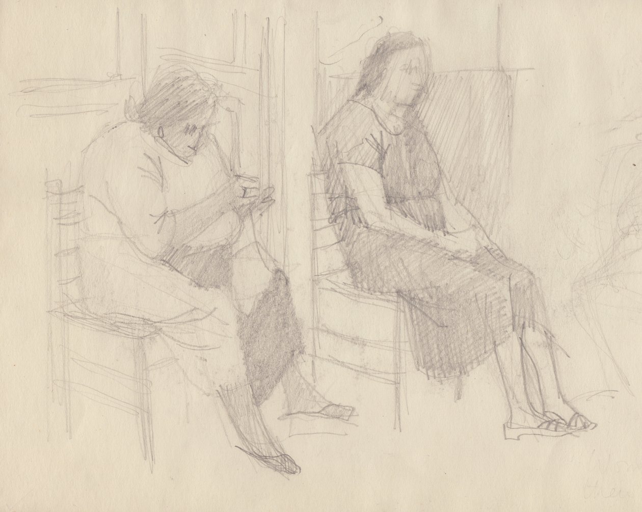 Old Women Knitting by Shirley Markham