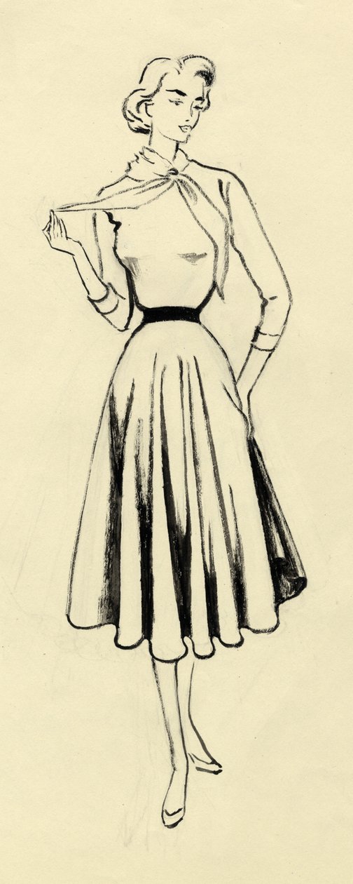 Woman in Sweater and Full Skirt, c1950 by Shirley Markham