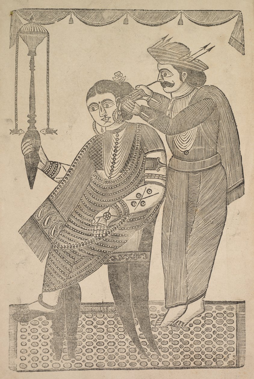A Barber Cleaning the Ear of a Courtesan by Shri Gobinda Chandra Roy