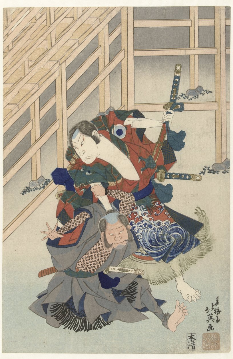 Two Fighting Actors by Shunbaisai Hokuei