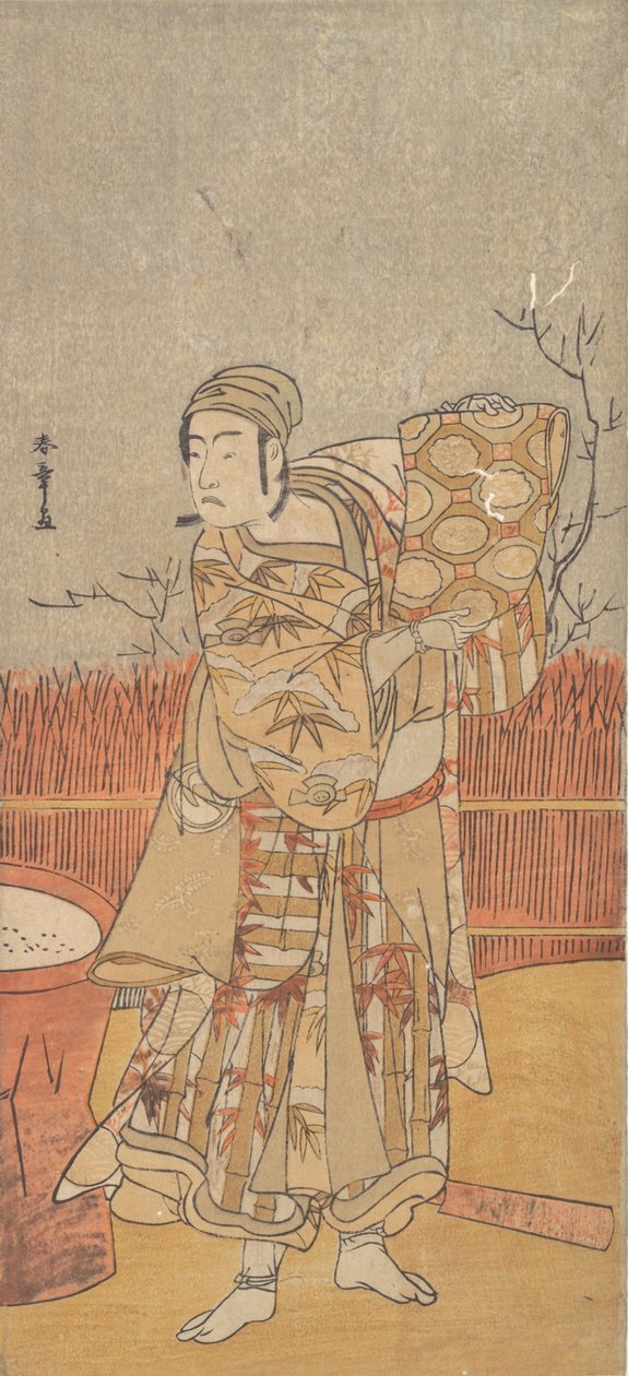 The Actor Sawamura Sojuro III Holding up a Piece of Brocade, late 18th century by Shunsho