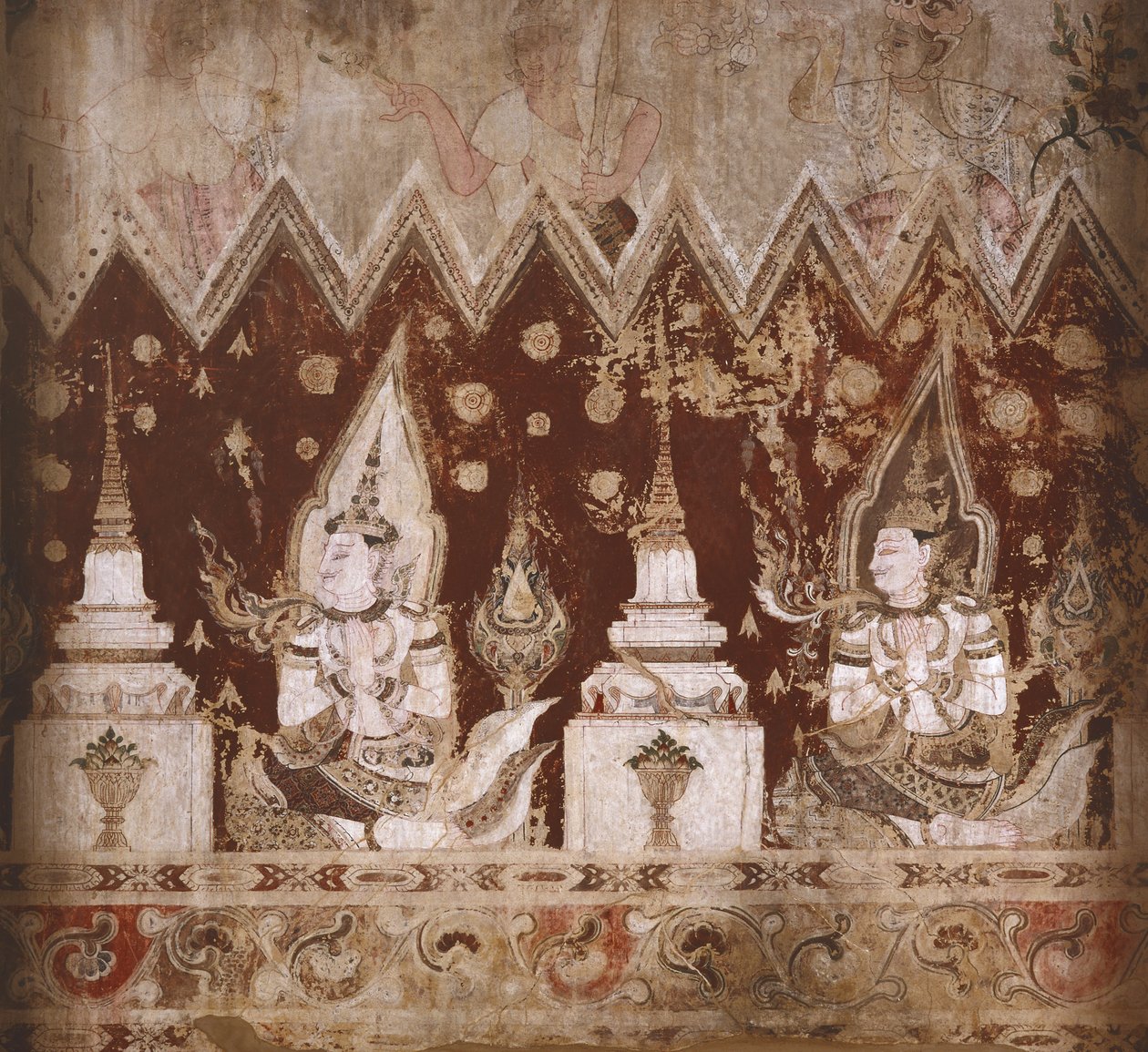 Detail from the surviving murals by Siamese School