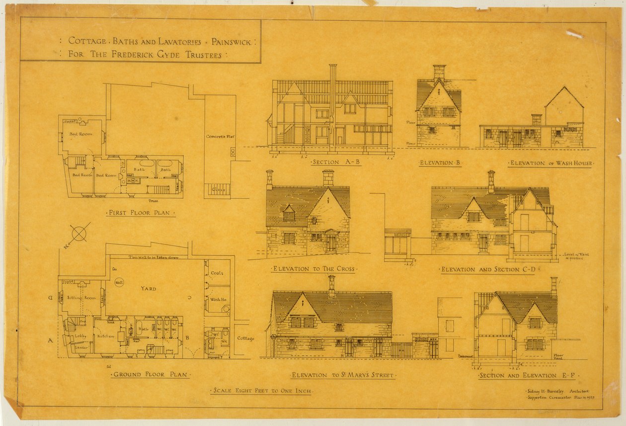 Cottage, Baths and Lavatories - Painswick, for the Frederick Gyde Trustees, 14 March 1923 by Sidney Barnsley