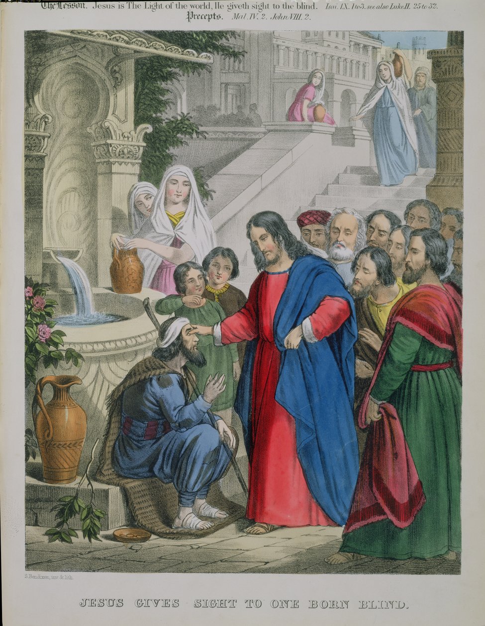 Jesus Gives Sight to One Born Blind, from a bible printed by Edward Gover, 1870