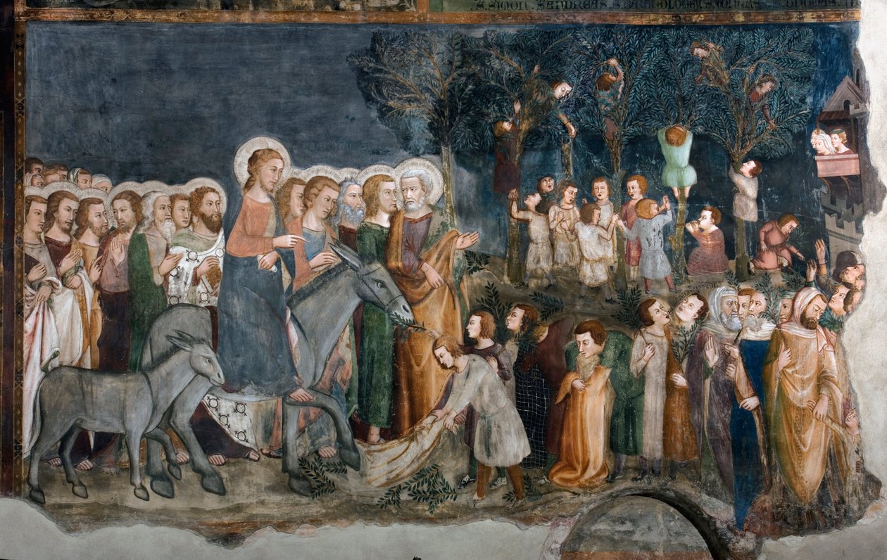 The Entrance to Jerusalem (Fresco of the school of Siena, 14th century, Superior Church, Monastery of Saint Benedetto) by Sienese School