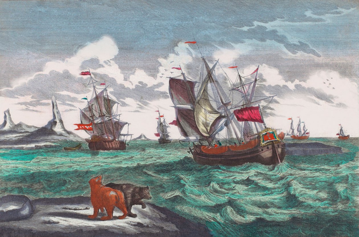 Whaling fleet off Greenland in the 18th century by Sieuwert van der Meulen
