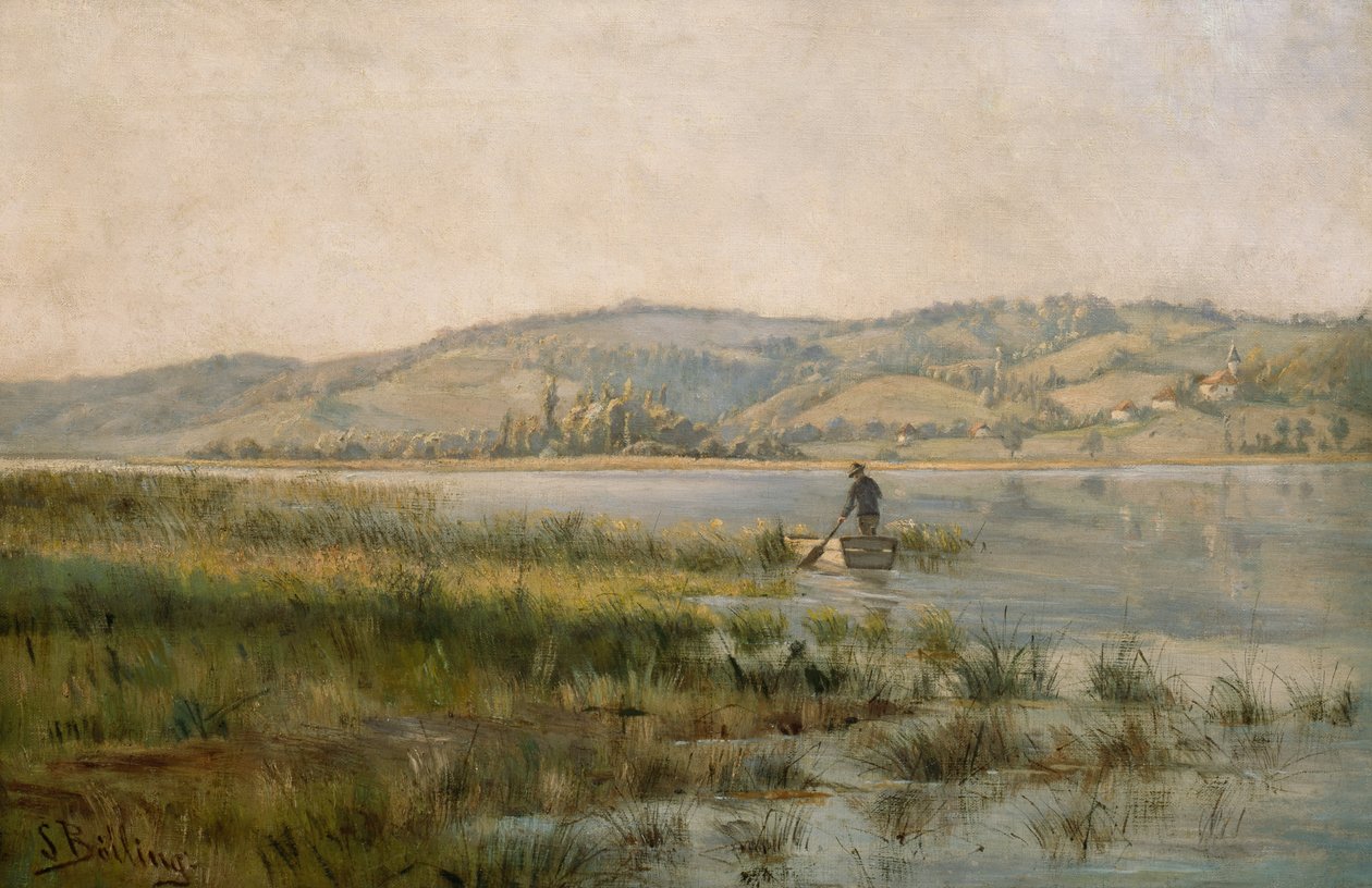 Paddling Man on Lake by Sigrid Bolling