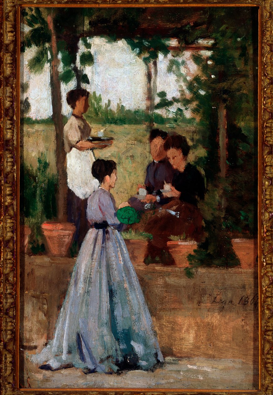 Italian ladies drinking coffee under the pergola by Silvestro Lega