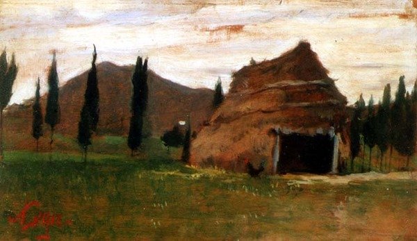 Landscape with a Thatched Hut by Silvestro Lega