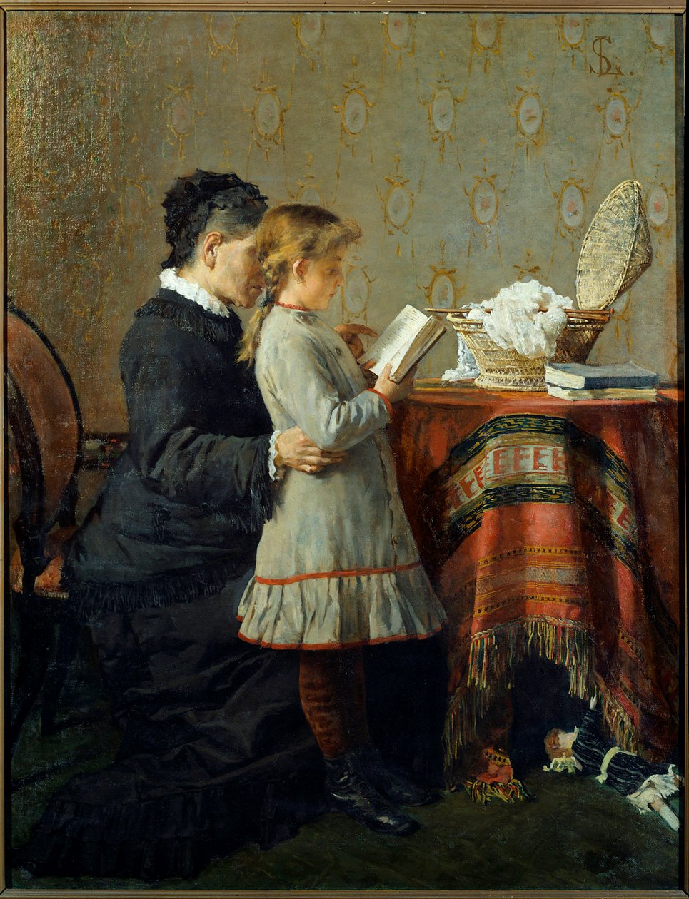 Reading lesson: A nurse teaches a little girl to read by Silvestro Lega