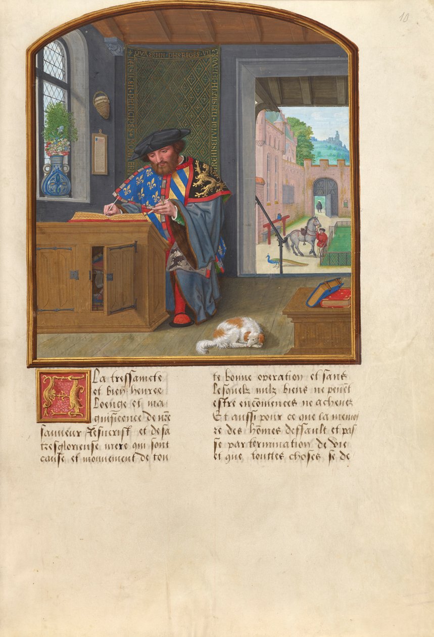The King of Arms of the Order of the Golden Fleece Writing about Jacques de Lalaing by Simon Bening