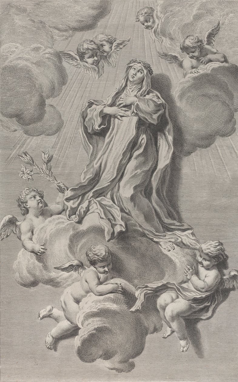 The Ecstasy of Saint Catherine of Siena, kneeling on a cloud carried by angels, 1729-40 by Simon Francois Ravenet