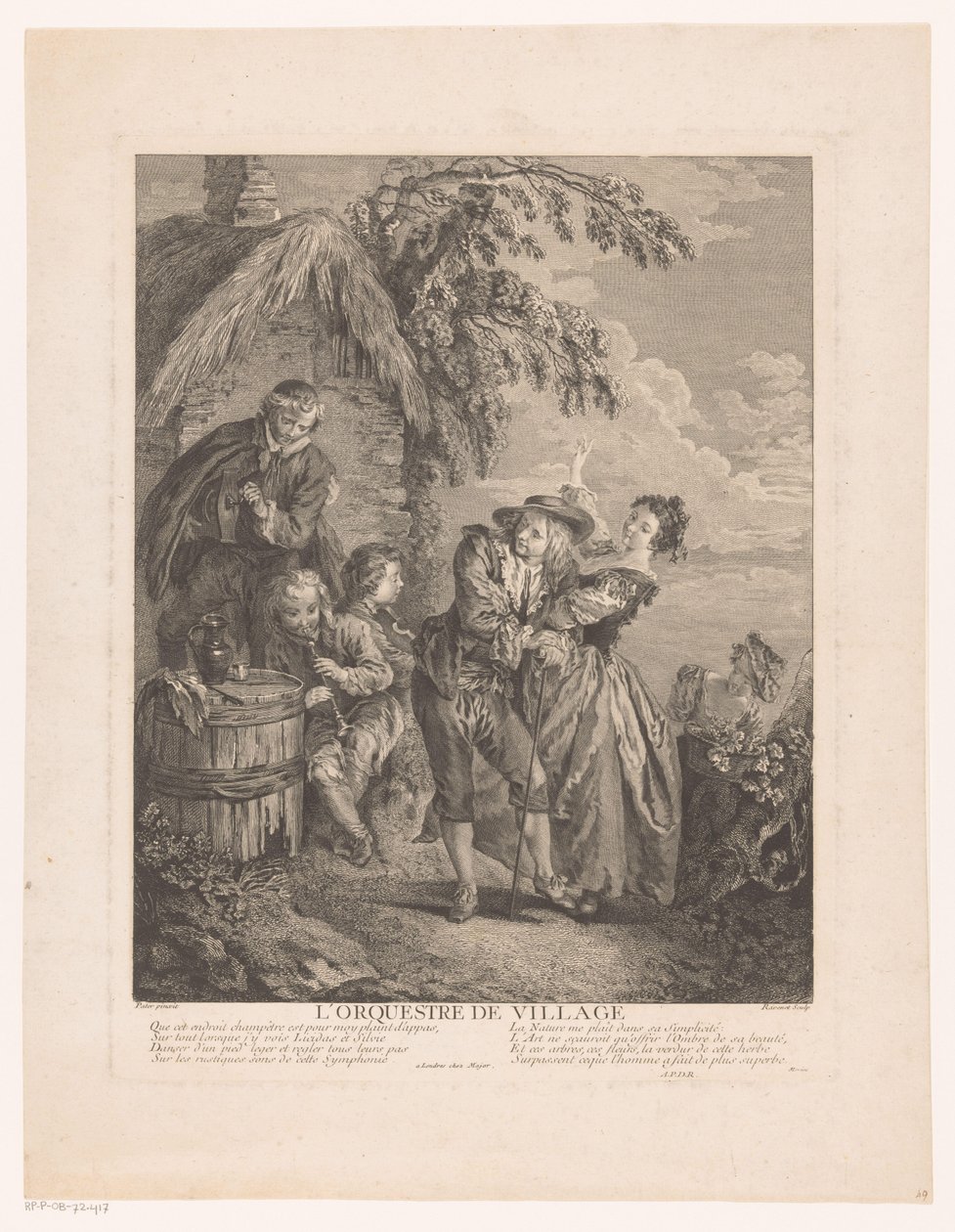 Three Musicians by a House, with a Dancing Man and Woman in Front by Simon François Ravenet (le vieux)