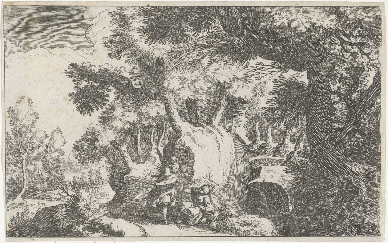 Forest Landscape with Hagar and Ishmael Southern European Landscapes (series title) Topographia variarum regionum (series title) by Simon Frisius