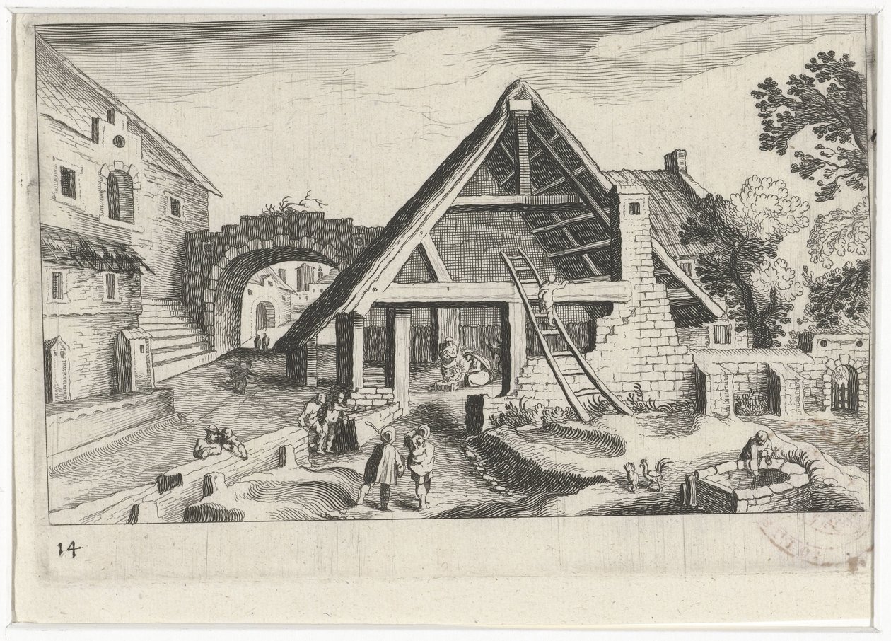 Village Scene with the Holy Family (series: Southern European Landscapes) by Simon Frisius