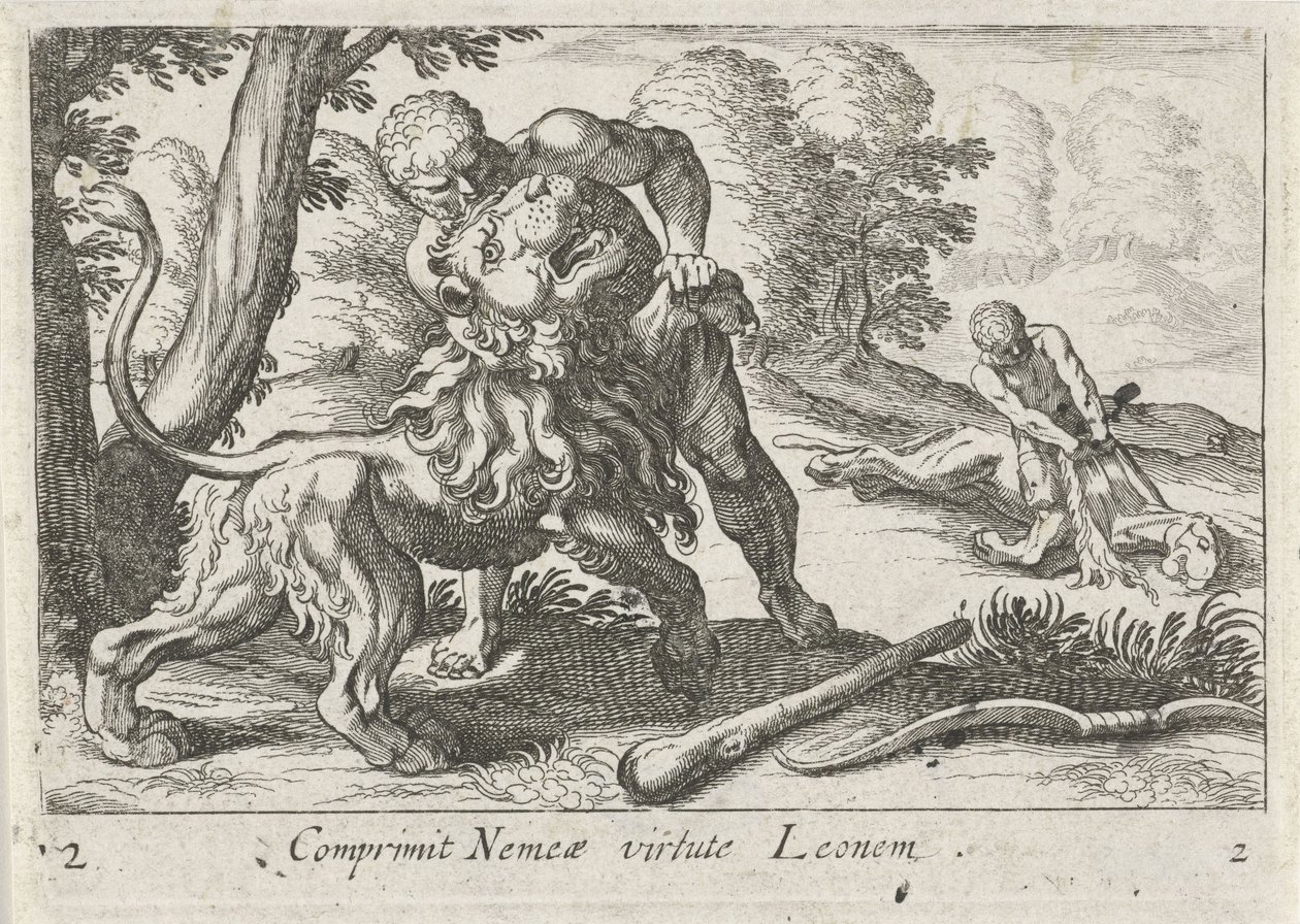 Hercules Fighting the Nemean Lion by Simon Frisius