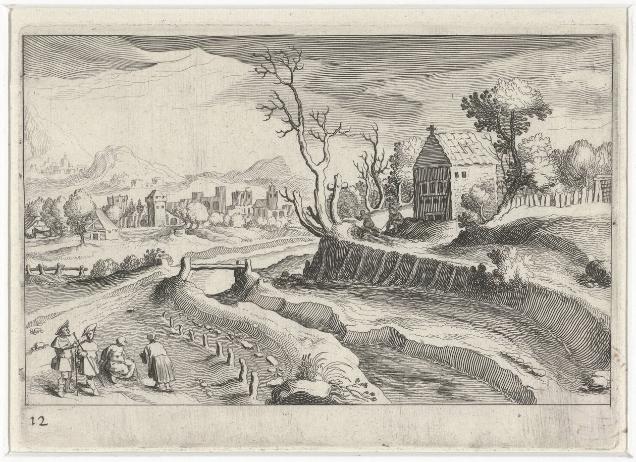 Hilly Landscape with a Chapel by Simon Frisius