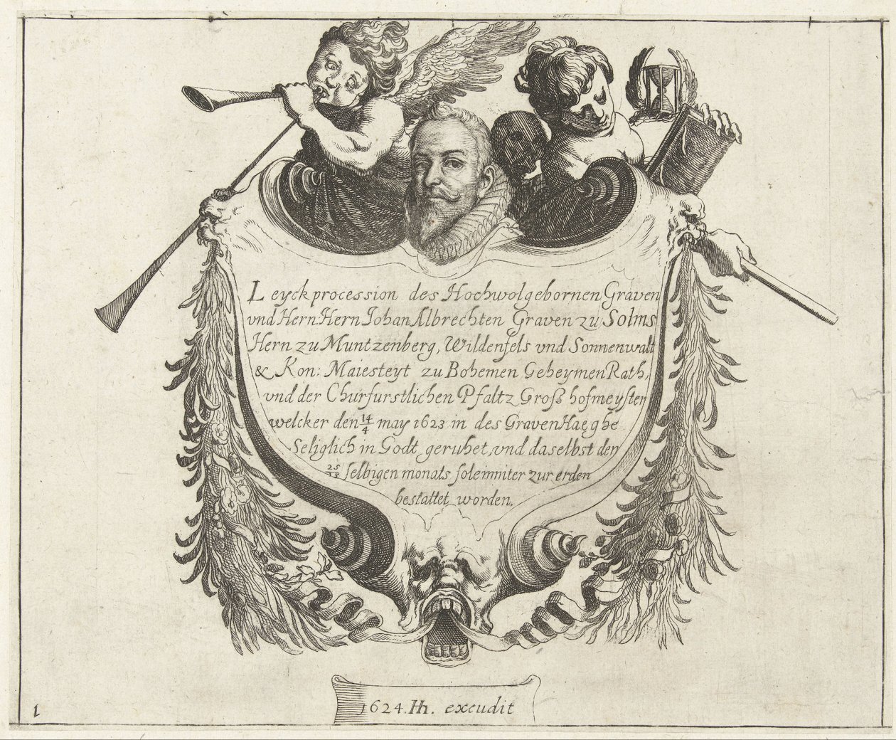 Title Page for the Funeral Procession of Johann Albrecht, Count of Solms, 1623 by Simon Frisius