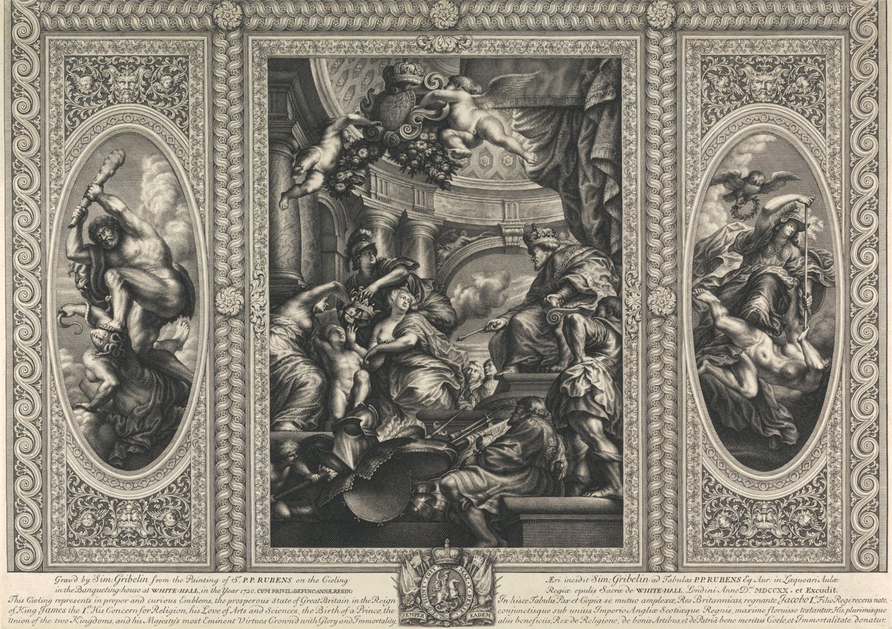 The Ceiling of the Banqueting House at Whitehall: The Union of the Crowns of England and Scotland by Simon Gribelin