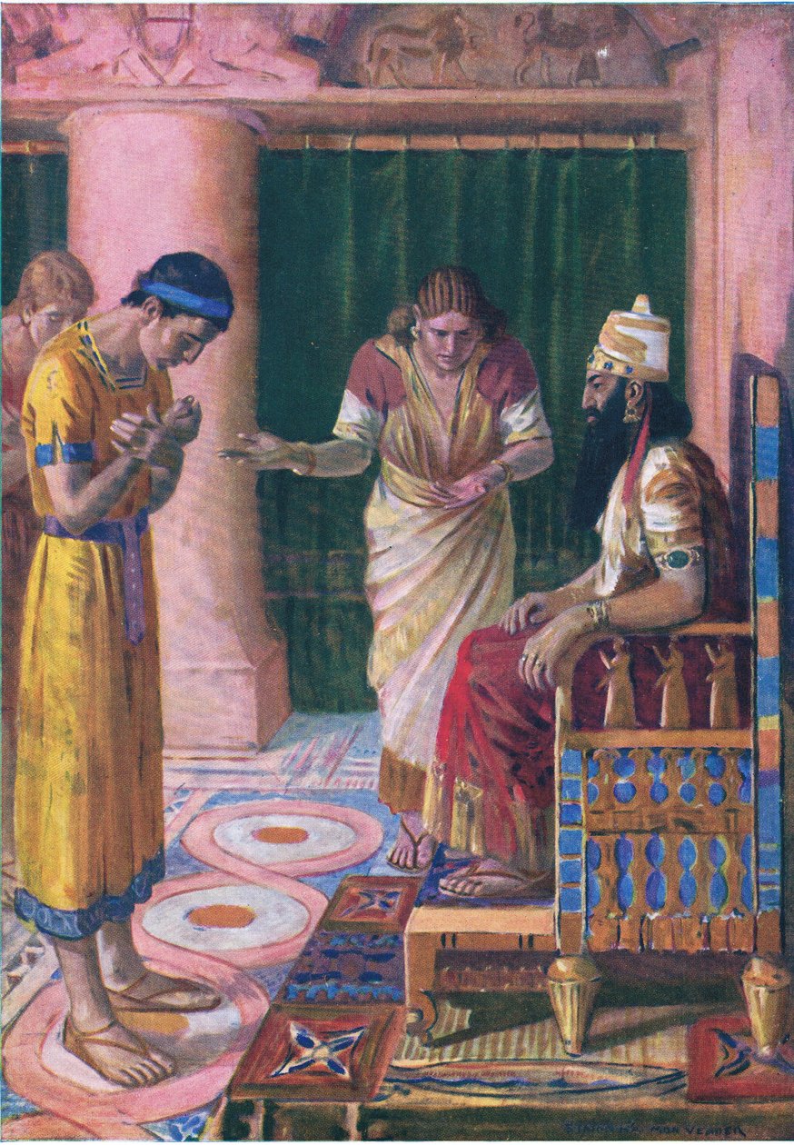 Daniel in the Kings court, from The Bible Picture Book published by Thomas Nelson, c.1950 by Simon Harmon Vedder