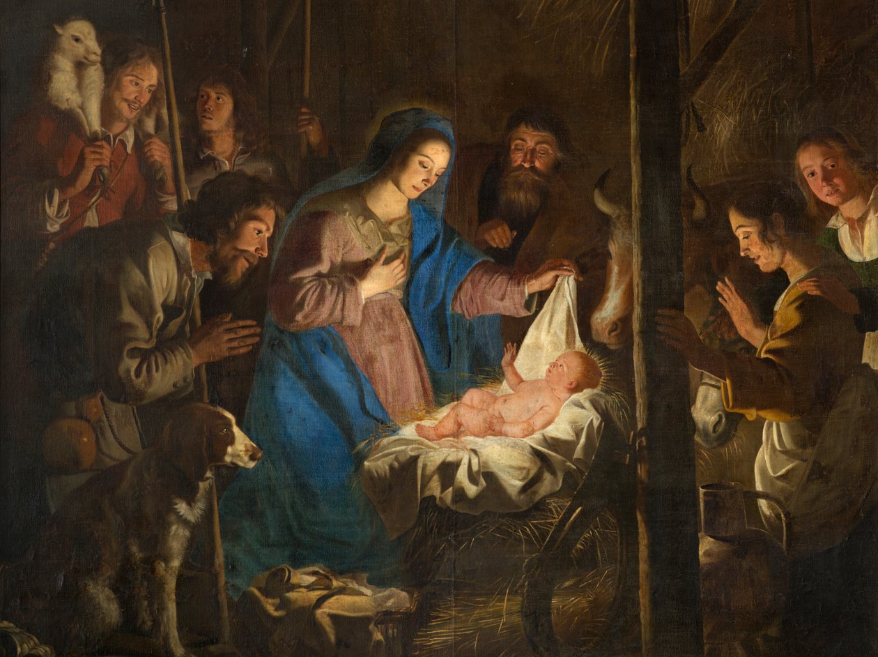Parish Church (Onze-Lieve-Vrouw-Hemelvaartkerk). Interior. Painting. Christmas Scene. Simon De Paepe. Origin Abbey Ename (?). by Simon II de Pape
