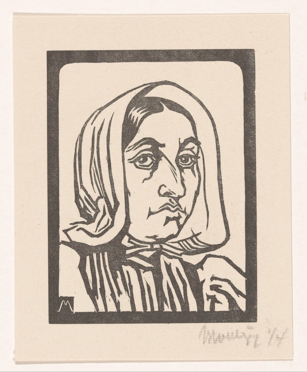 Head of a Woman with Cap by Simon Moulijn (signed by artist)