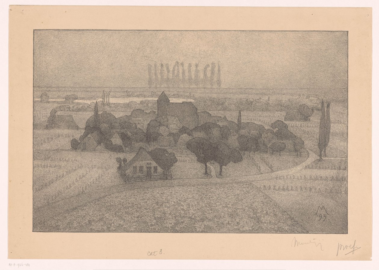 Landscape with Village by a River (Twilight) by Simon Moulijn (signed by artist)