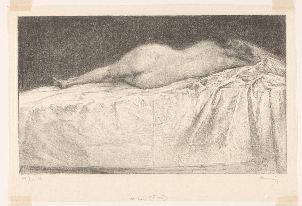 Naked Woman Lying on Bed by Simon Moulijn (signed by artist)