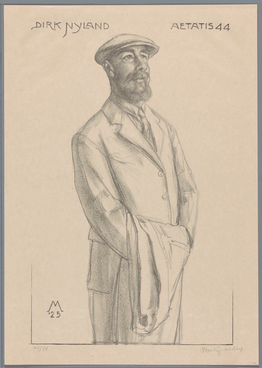 Portrait of Dirk Hidde Nijland with Coat over Arm by Simon Moulijn (signed by artist)