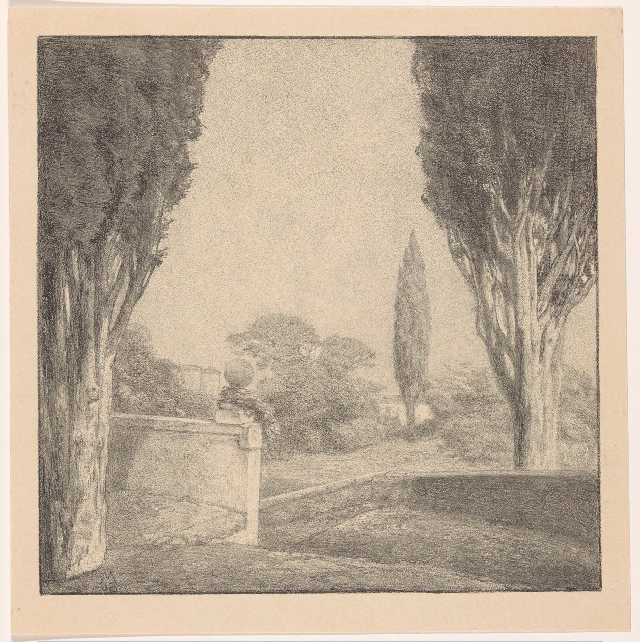 Landscape with Wall and Cypress by Simon Moulijn