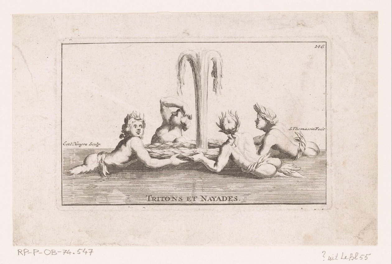 Fountain Sculpture of Tritons and Naiads (Recueil des statues, groupes, fontaines, termes, vases, et autres magnifiques ornemens du chateau & parc de Versailles) (series title) by Simon Thomassin