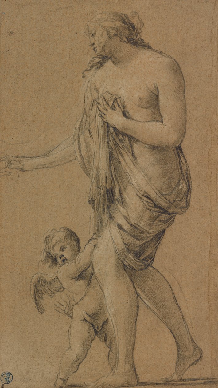 Study for the Figures of Venus and Cupid (recto); Study of a Male Nude (verso) by Simon Vouet