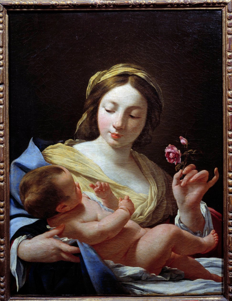 The Virgin and Child and a Rose by Simon Vouet