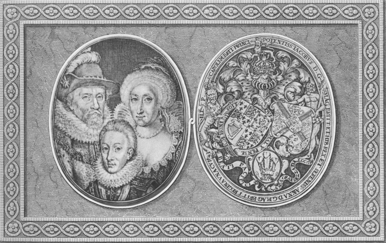 James I, Anne of Denmark, and Henry, Prince of Wales by Simon de Passe