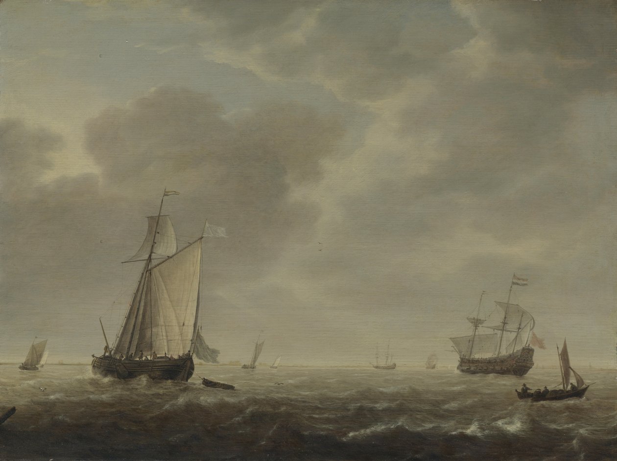 A Dutch Man-of-War and Various Vessels in a Breeze by Simon de Vlieger