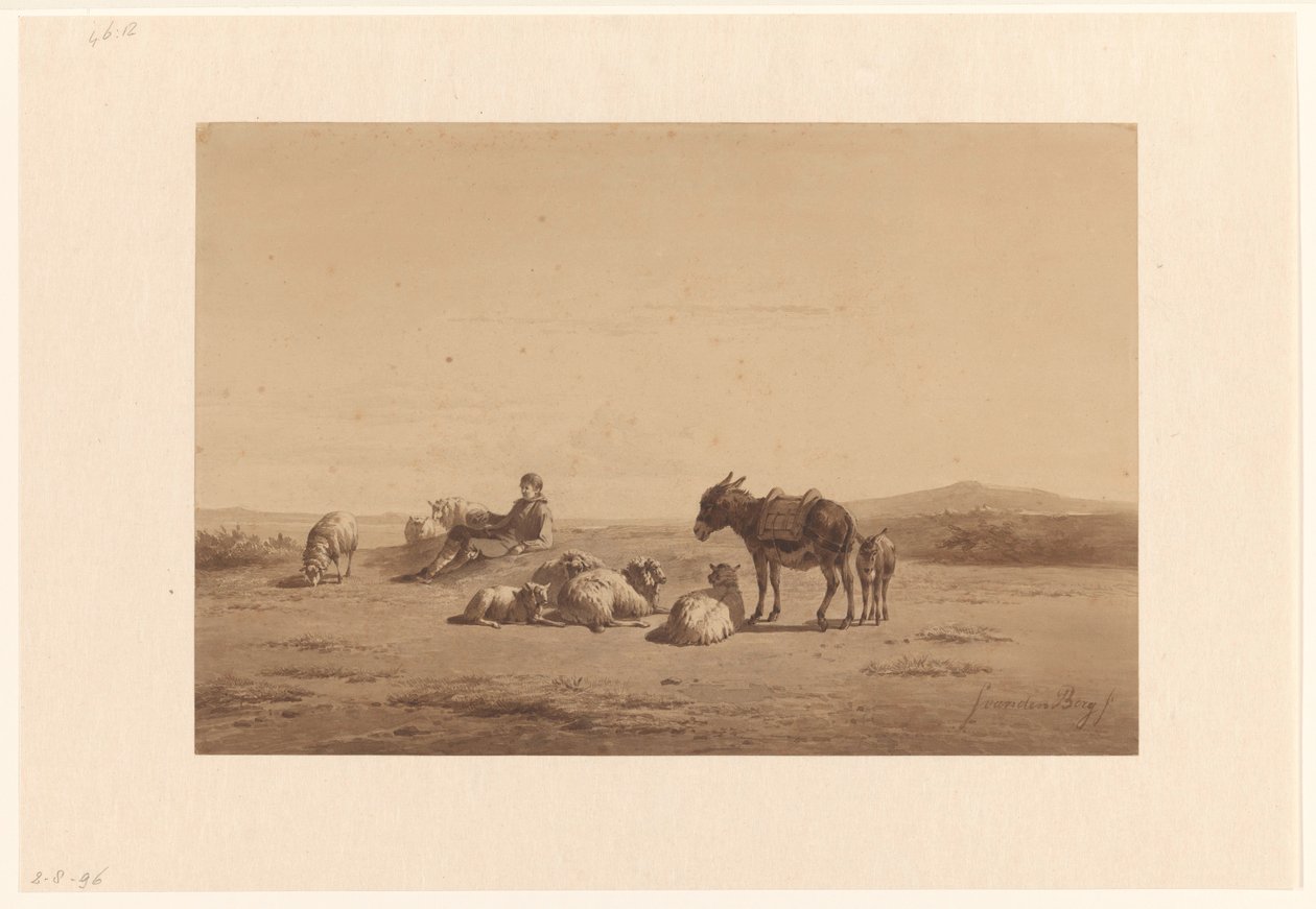 Resting Shepherd with Donkey by Simon van den Berg