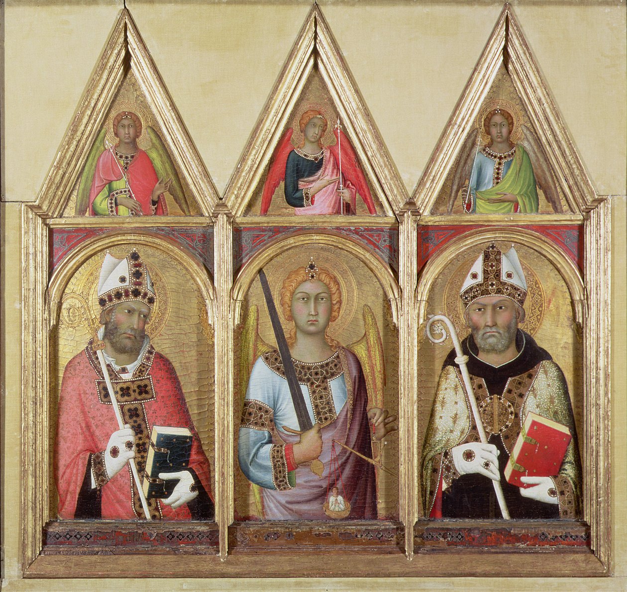 St. Geminianus, St. Michael and St. Augustine, c.1319 (details) by Simone Martini