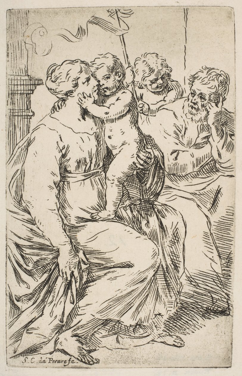 Holy Family with St. John the Baptist, ca. 1640-1642 by Simone Cantarini