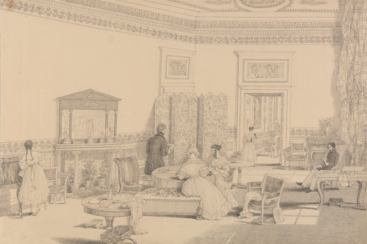 Album of 30 Views in the Tyrol and Italy: Drawing Room, Casino Pecori 12.th Oct.er 1841 by Sir Charles D