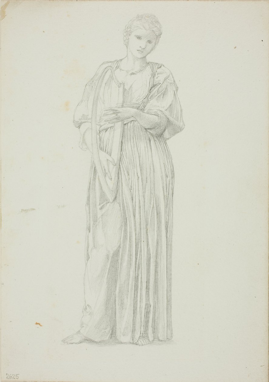 Draped Figure of Woman Playing on a Harp by Sir Edward Burne Jones