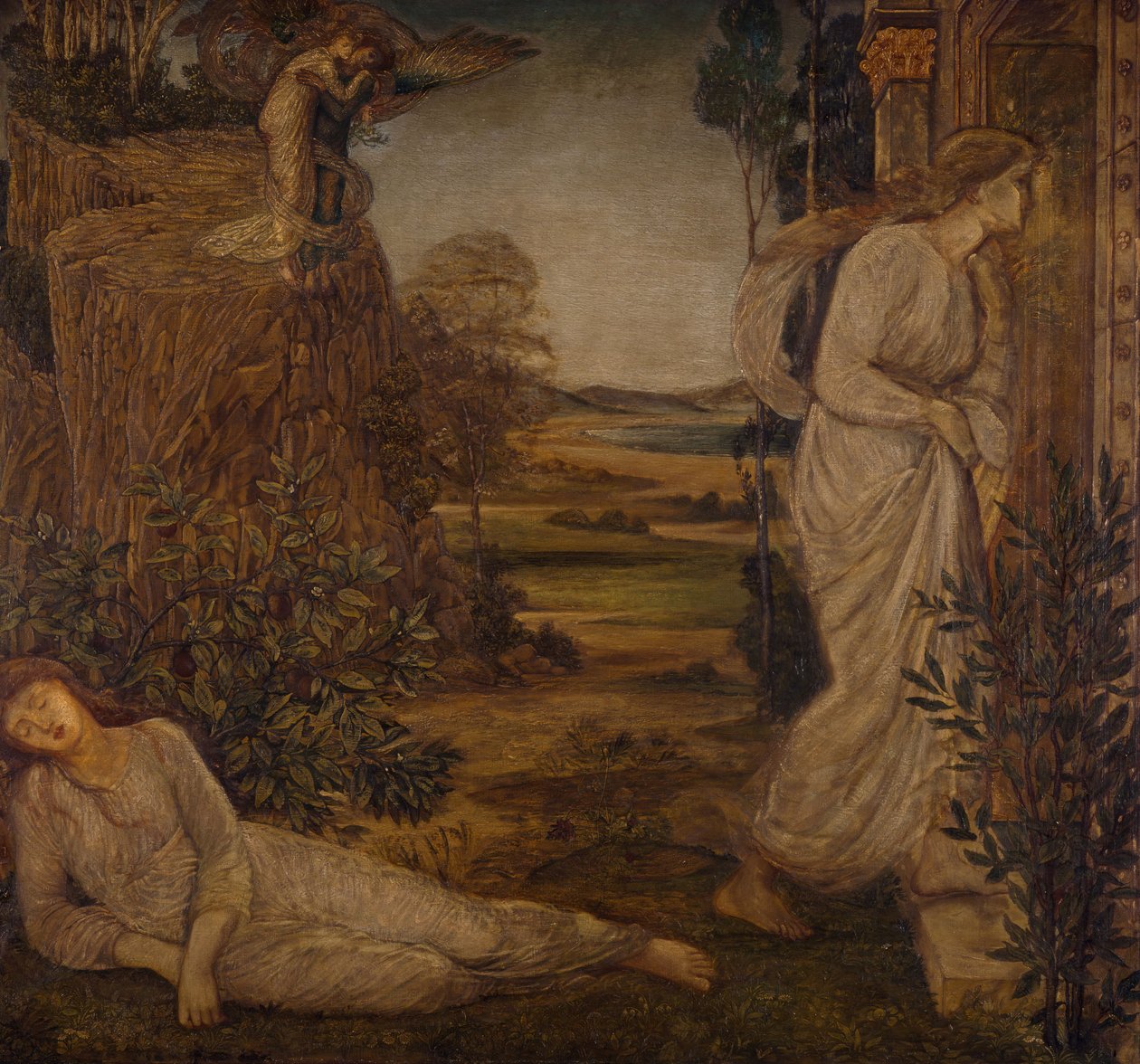 Cupid and Psyche - Palace Green Murals - Zephyrus Bearing Psyche to the Mountain, 1881 by Sir Edward Coley Burne Jones