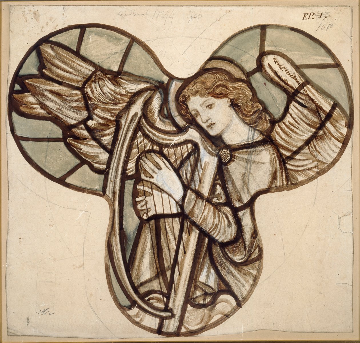 Design for stained glass in Lyndhurst Church: An Angel Harpist by Sir Edward Coley Burne Jones