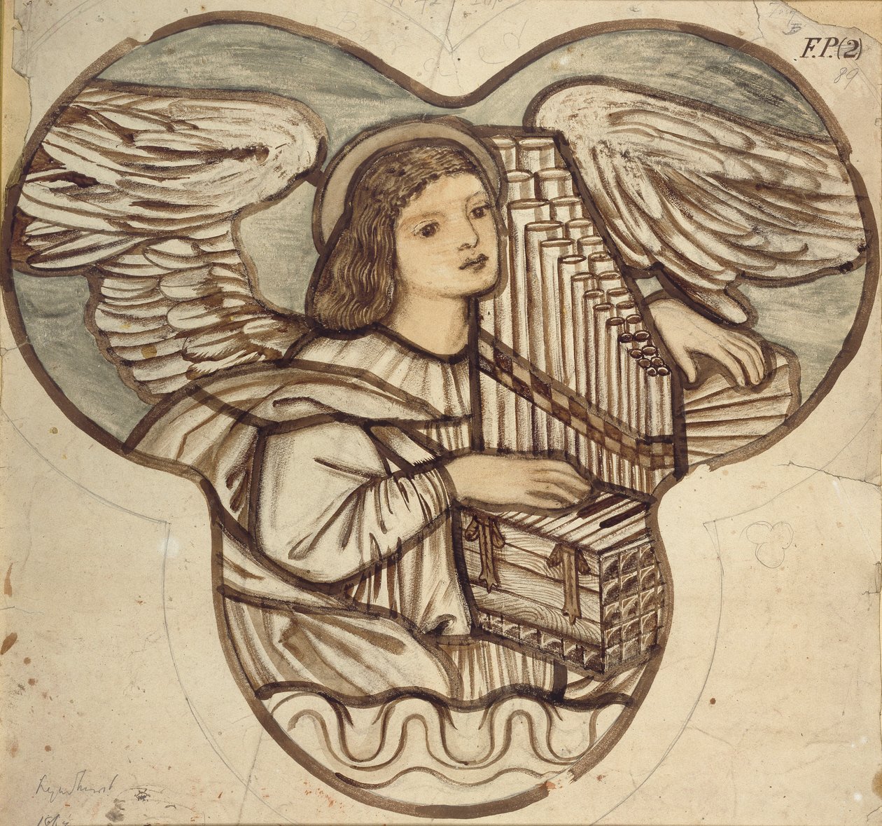 Design for Stained Glass in Lyndhurst Church: An Angel Organist by Sir Edward Coley Burne Jones