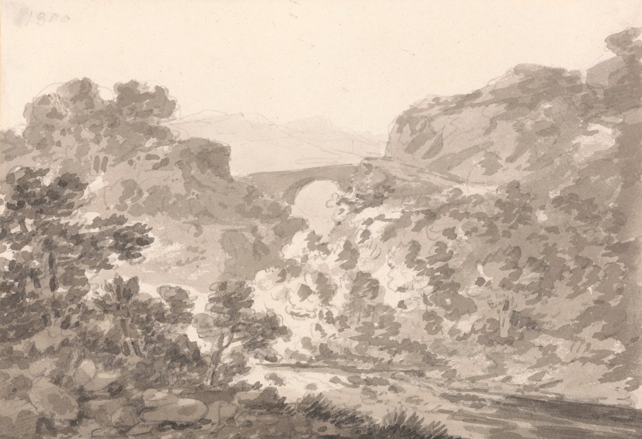 Bridge over Stream, North Wales by Sir George Howland Beaumont seventh Baronet