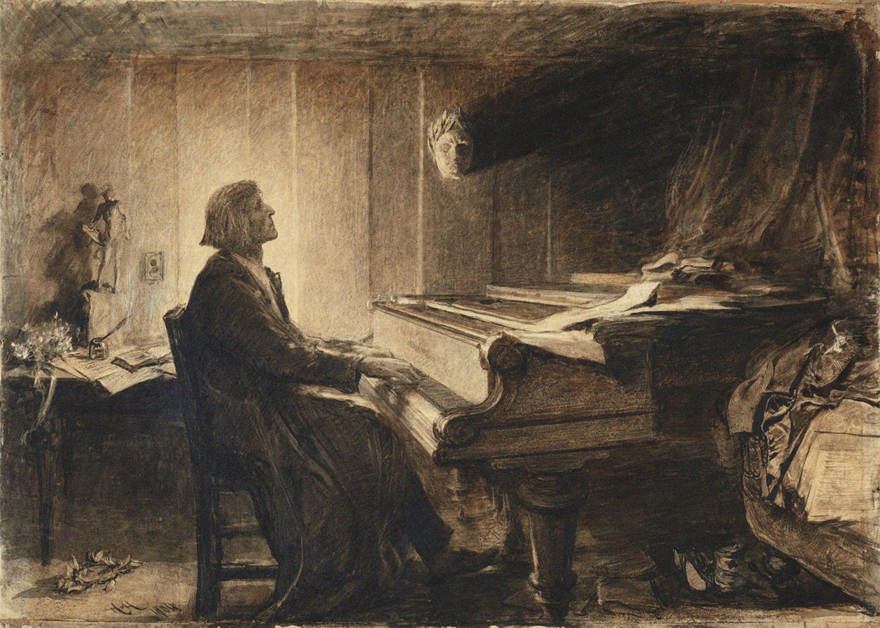 Franz Liszt at a Piano, 1904 by Sir Hubert von Herkomer